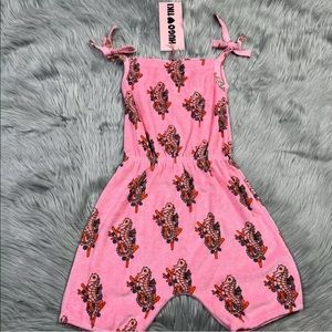 Hugo Loves Tiki Girls Pink Terry Cloth Sea Horses Shoulder Tie Romper 8T